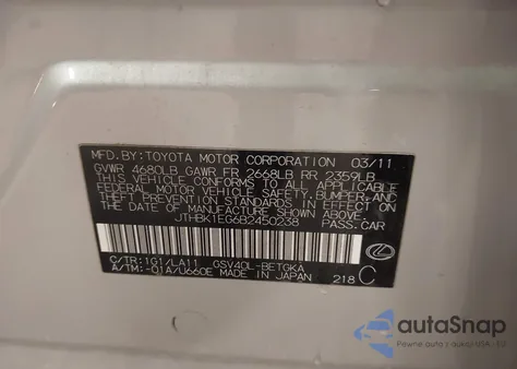 2011 Lexus Es 350 из США, поврежденный, VIN JTHBK1EG6B2450238